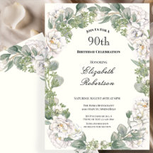Elegante Convite de Aniversário de 90 Anos Feminin