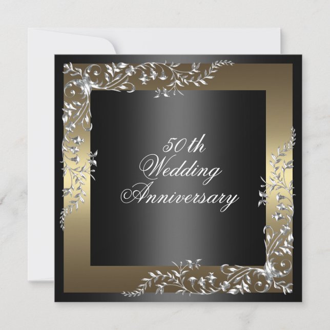 Elegante convite de aniversário de casamento Preto (Frente)
