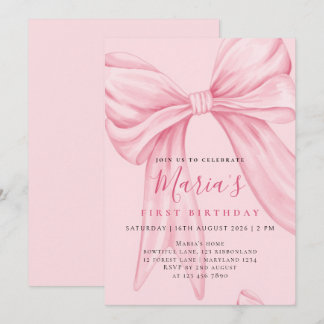Elegante Convite de Aniversário de Um Ano com Laço