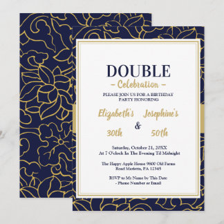 Elegante Convite de Aniversário Duplo Azul Marinho
