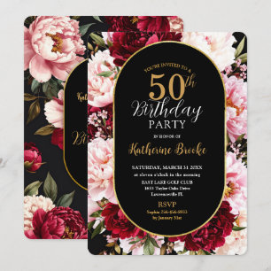 Elegante Convite de Aniversário Floral em Burgundy