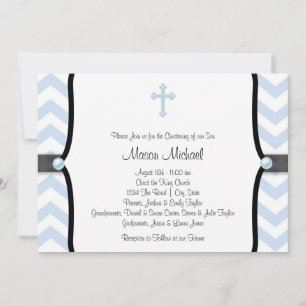 Elegante Convite de Batismo Azul Chevron