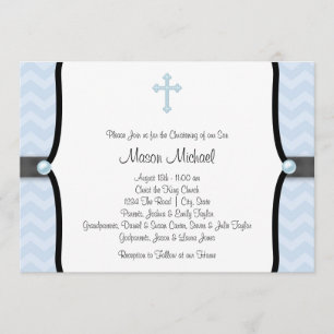 Elegante Convite de Batismo Azul Chevron