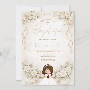 Elegante Convite de Batismo de Menina em Marfim