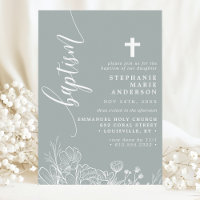 Elegante Convite de Batismo em Script Floral Branc