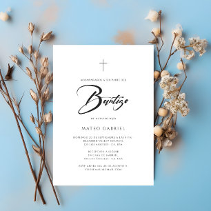 Elegante Convite de Batismo Espanhol Minimalista