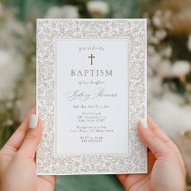 Elegante Convite de Batismo Floral em Dourado 