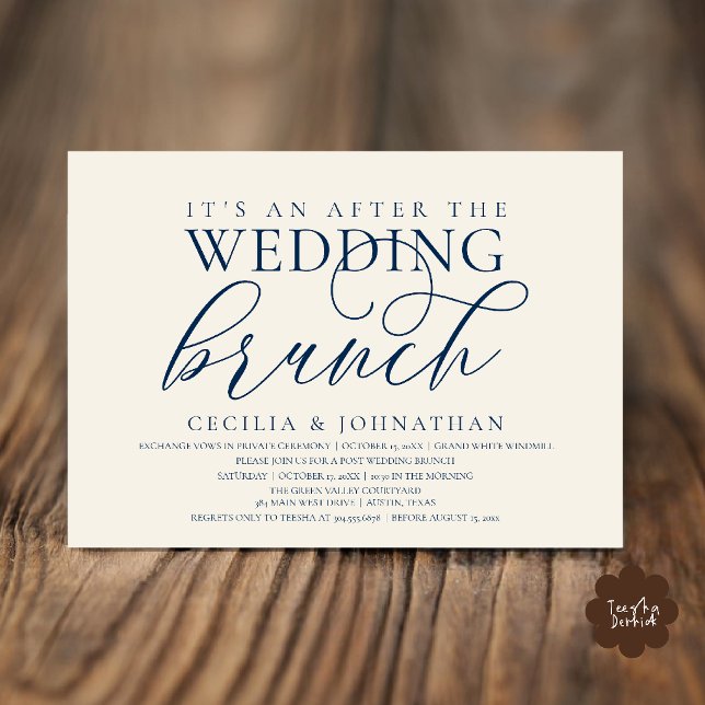 Elegante Convite de Brunch Após o Casamento Azul M (Modern Elegant After The Wedding Brunch Celebration Invitation Card in Navy Blue Ivory)