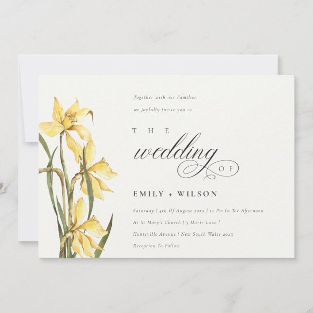 Elegante Convite de casamento amarelo de daffodil  (Frente)