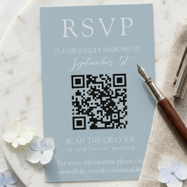 Elegante Convite de Casamento Azul Costeiro com QR