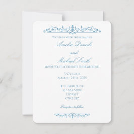 Elegante Convite de Casamento Azul Estilo Regência