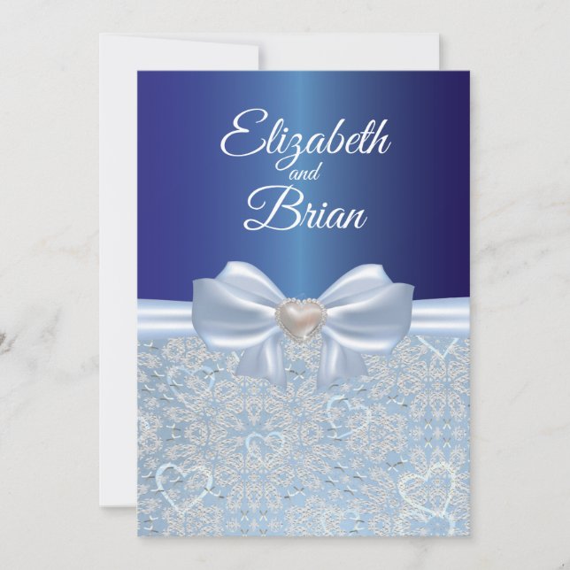 Elegante convite de casamento azul real (Frente)