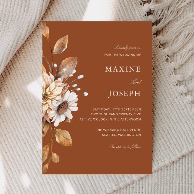 Elegante Convite de Casamento Boho Floral Terracot (Terracotta floral wedding invitations set a romantic tone for your fall celebration.)