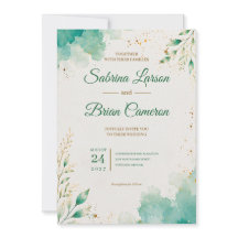 Elegante Convite de Casamento Botânico Aquarela Az
