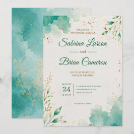 Elegante Convite de Casamento Botânico Aquarela Az