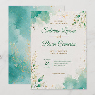 Elegante Convite de Casamento Botânico Aquarela Az