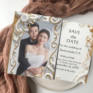 "Elegante Convite de Casamento Botânico Dourado -