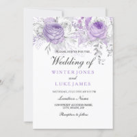 Elegante Convite de casamento branco roxo de inver