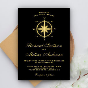 Elegante Convite de Casamento Bússola Náutica Pret
