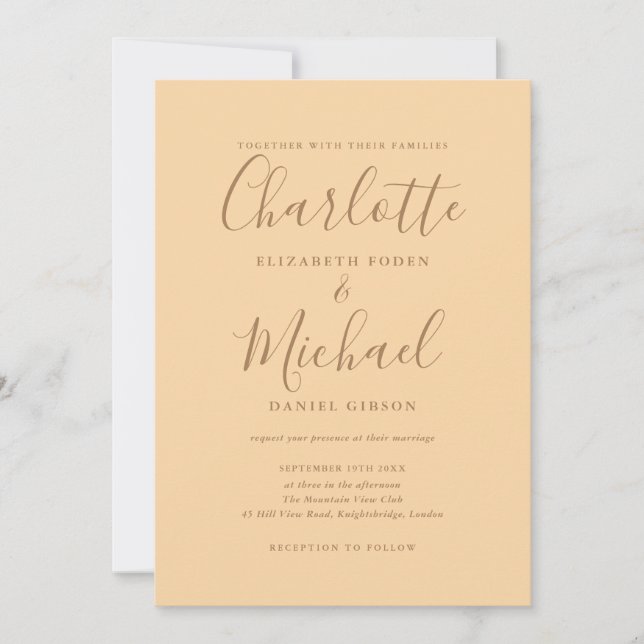 Elegante Convite de Casamento Champanhe com Letra  (Frente)