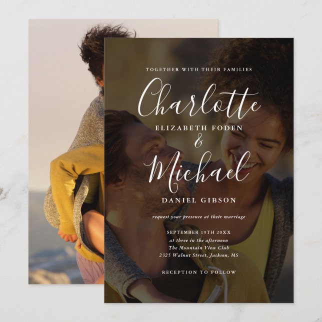 Elegante Convite de Casamento com 2 Fotos e Assina (Frente/Verso)