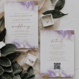 Elegante Convite de Casamento com Código QR em Lav