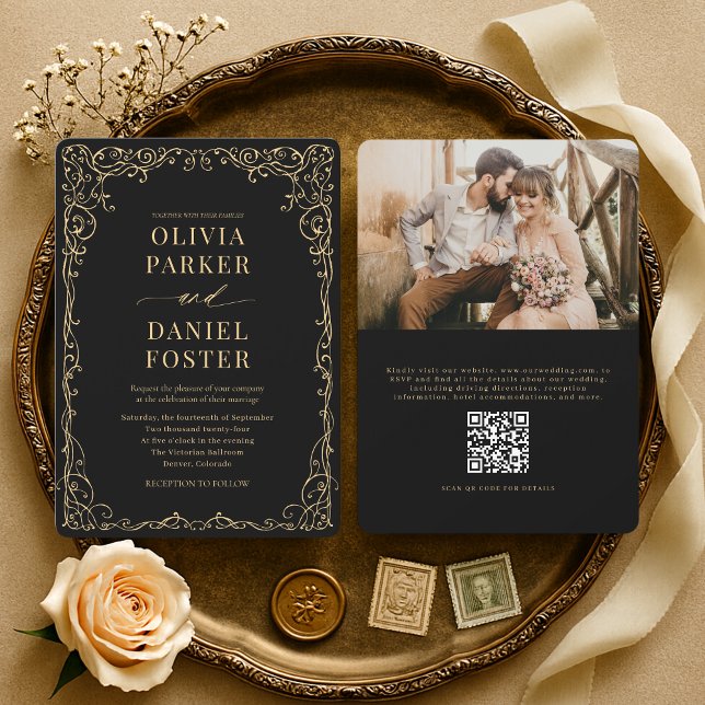 Elegante Convite de Casamento com Código QR em Pre (Criador carregado)