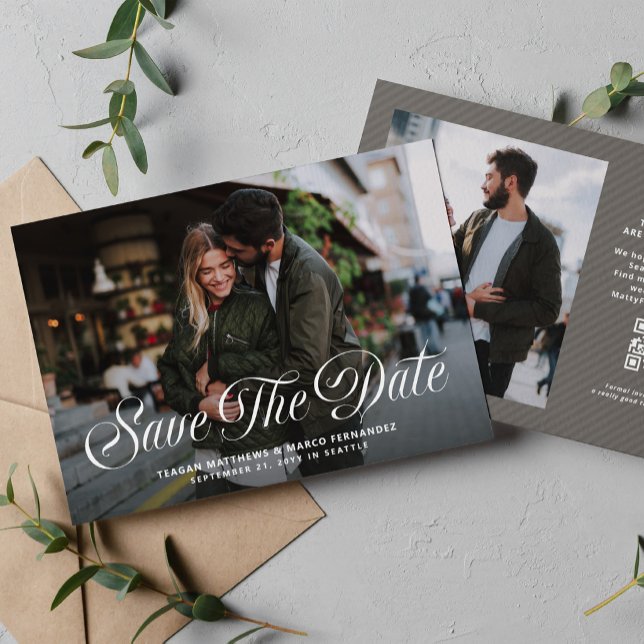 Elegante convite de casamento com duas fotos em le (Criador carregado)