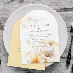 Elegante Convite de Casamento com Flores em Branco