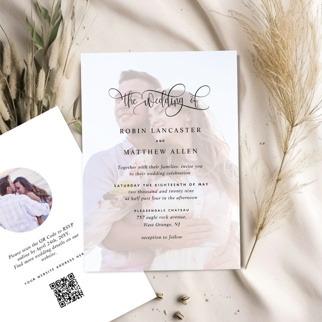 Elegante Convite de Casamento com Foto e Código QR (Criador carregado)