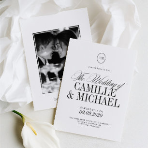Elegante Convite de Casamento com Foto e Monograma