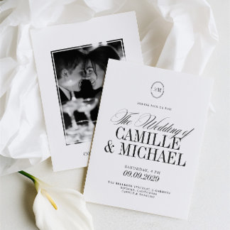 Elegante Convite de Casamento com Foto e Monograma
