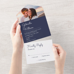 Elegante Convite de Casamento com Foto e Monograma