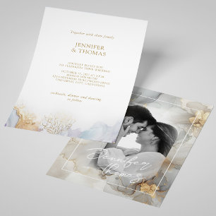 Elegante Convite de Casamento com Foto em Mármore