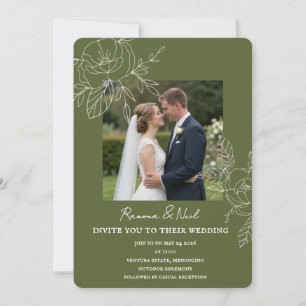Elegante Convite de Casamento com Foto Floral em V