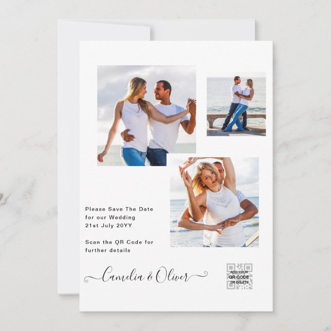 Elegante Convite de Casamento com Foto Preta e Bra (Frente)
