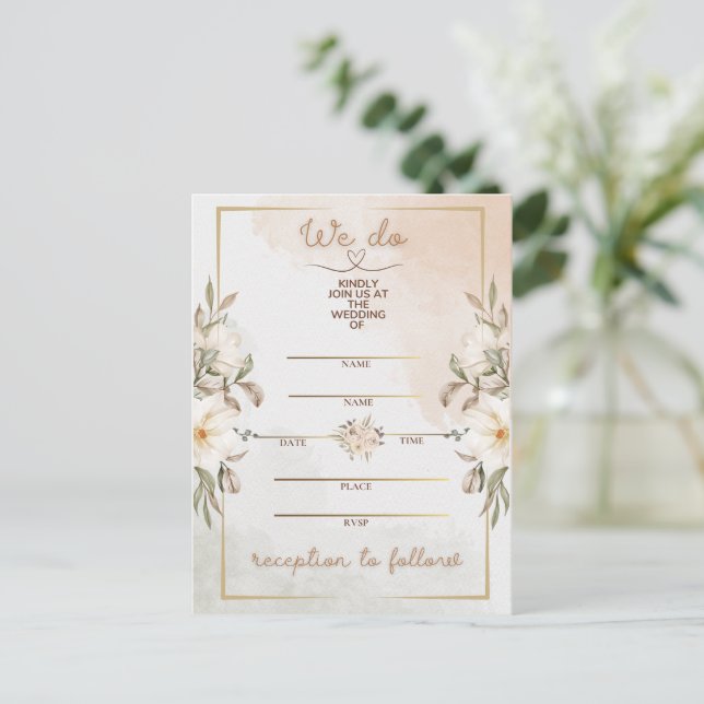 Elegante Convite de Casamento com Moldura Dourada  (Em pé/Frente)