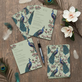 Elegante Convite de Casamento com Pavão e Flores e