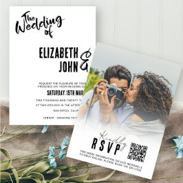 Elegante Convite de Casamento com QR Code RSVP Fot