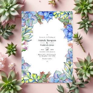 Elegante Convite de Casamento com Suculentas e Flo
