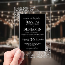 Elegante Convite de Casamento com Texto Preto e Pr
