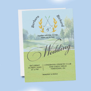 Elegante Convite de Casamento de Golfe Aquarela Ca