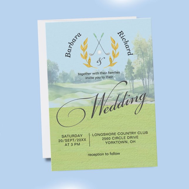 Elegante Convite de Casamento de Golfe Aquarela Ca (Criador carregado)