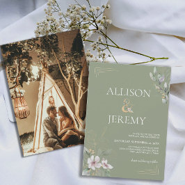 Elegante Convite de casamento Dourado Botânico Ele