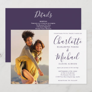 Elegante Convite de Casamento em Roxo com Foto Tud