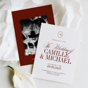 Elegante Convite de Casamento em Terracota Vermelh