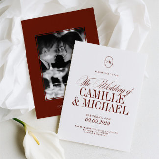 Elegante Convite de Casamento em Terracota Vermelh