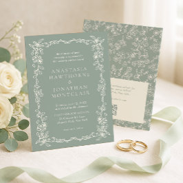 Elegante Convite de Casamento em Verde Sálvia Vint