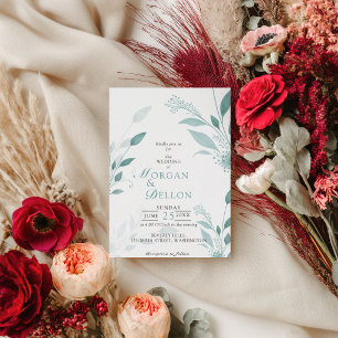 Elegante Convite de Casamento Floral em Azul Poeir