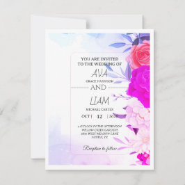 Elegante Convite de Casamento Floral em Azul Turqu